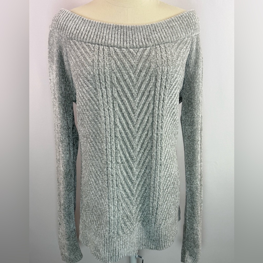 WHBM White House‎ Black Market Women's Off Shoulder Grey Knit Sweater Size L